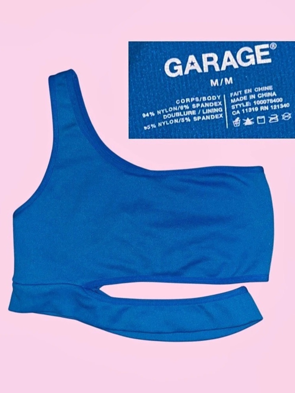 Garage Silas Asymmetrical One Shoulder Cutout Crop Top Blue Medium